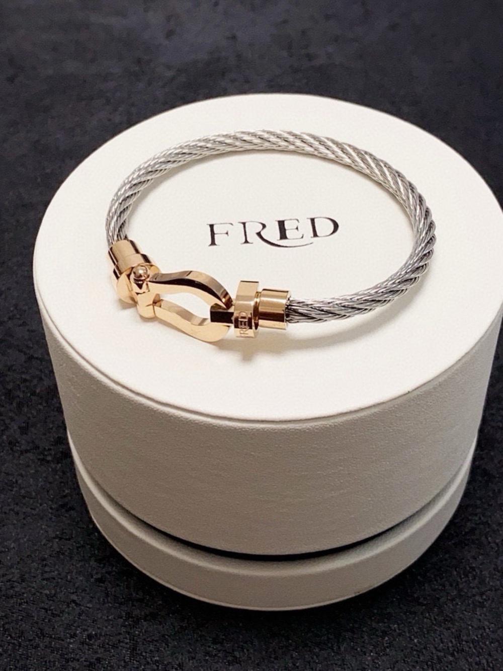 FRED Two-Tone Cable Bracelet — Silver Cable with Rose Gold Clasp